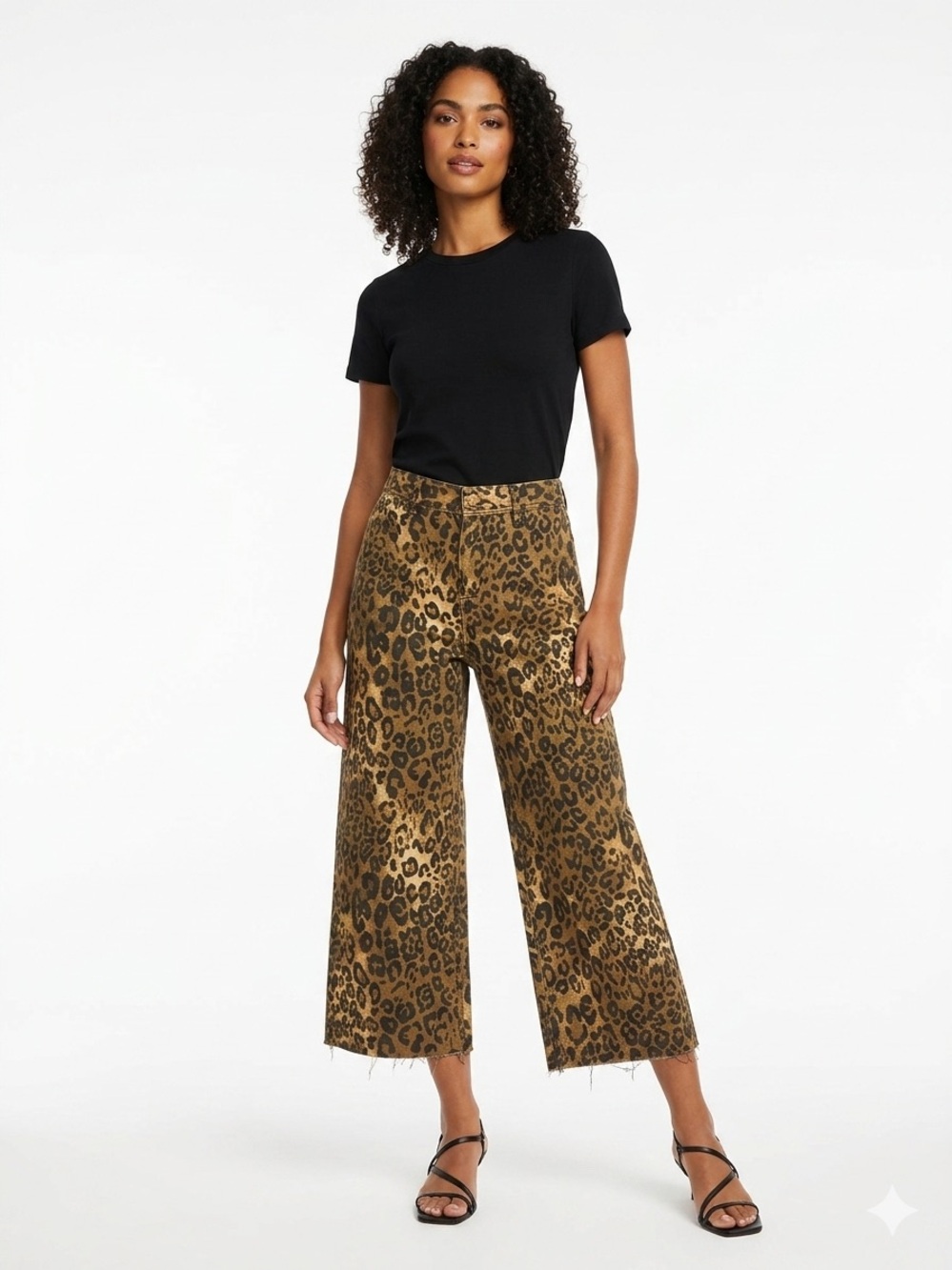 Rewash- Leopard Print Wide Leg Capris With Raw Hem